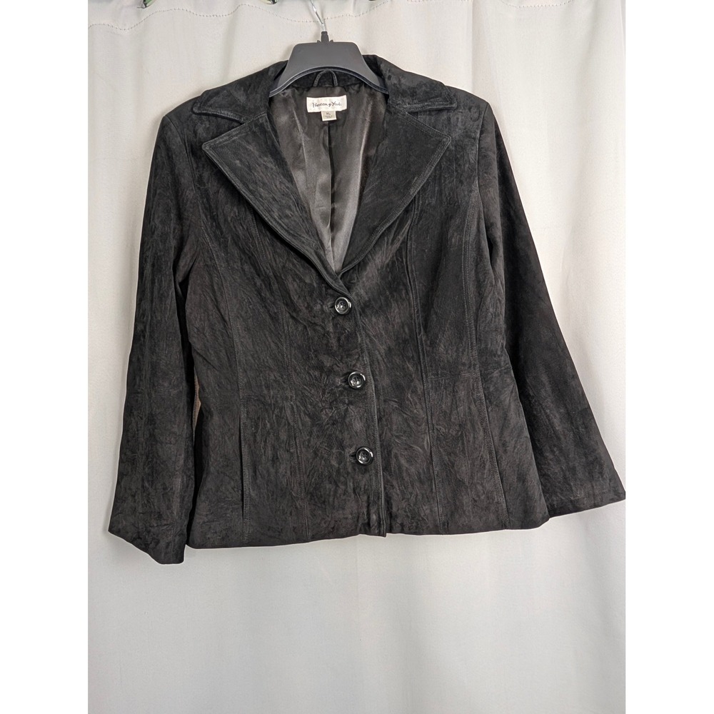 Preston & York Womens SZ XL Black Genuine‎ Suede Leather 3 Button Blazer Jacket